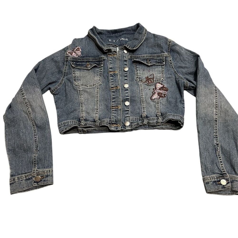 Old Navy Women's‎ Cropped Denim Jacket S Embroidered Butterfly Design